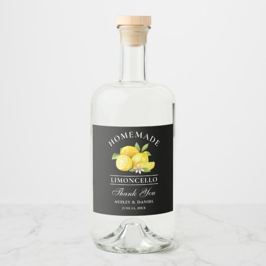 Lemons Bedankt Limoncello Black Bottle Labels Likeurfles Etiket (Voorkant)