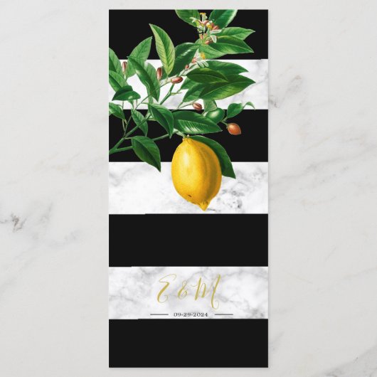 Lemons Black White Marmer Summer Monogram Menu (Achterkant)