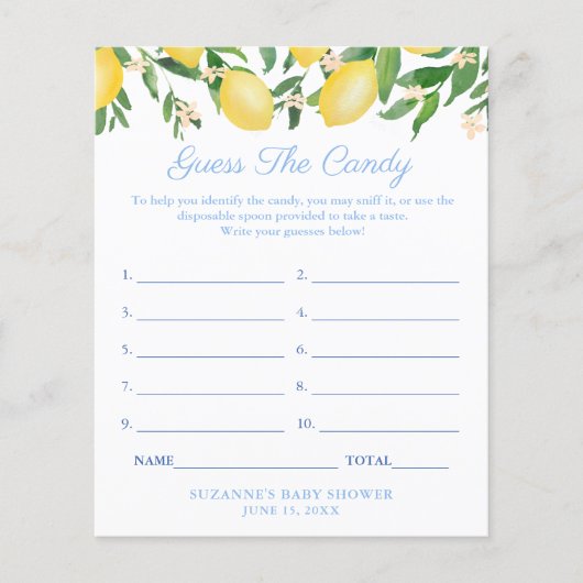 Lemons Bleek Blue raadt het Snoep Baby shower spel Flyer (Voorkant)
