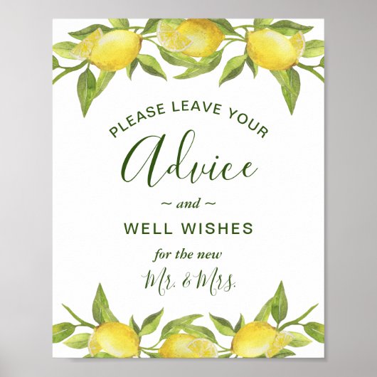 Lemons Blossom Chic Advice and Well Wishes Sign Poster (Voorkant)