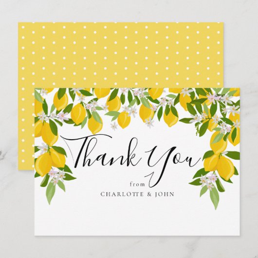 Lemons Blossom Greenery Baby shower Bedankkaart (Voorkant / Achterkant)
