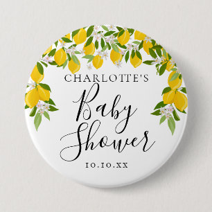 Lemons Blossom Greenery Baby shower Ronde Button 7,6 Cm
