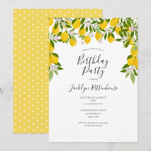 Lemons Blossom Greenery Birthday Party Kaart (Voorkant / Achterkant)