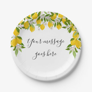 Lemons Blossom Greenery Elegant Script Message Papieren Bordje