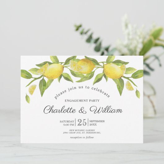 Lemons Blossom Greenery ENGAGTY Kaart (Staand voorkant)