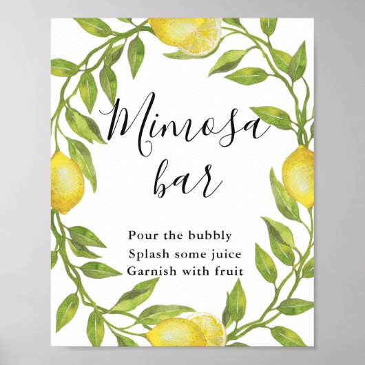 Lemons Blossom Greenery Mimosa Bar Sign Poster (Voorkant)