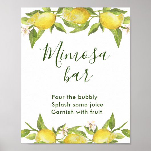 Lemons Blossom Greenery Mimosa Bar Sign Poster (Voorkant)