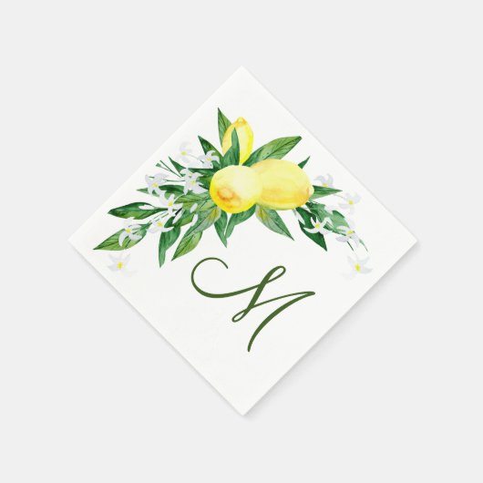Lemons Blossom Greenery Monogram Servet (Hoek)