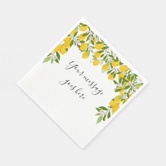 Lemons Blossom Greenery Stijlvol Script Bericht Servet (Hoek)