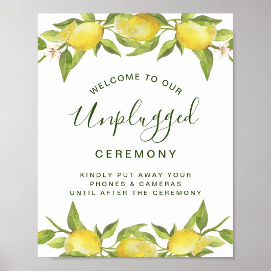 Lemons Blossom Greenery Unplugged Wedding Ceremony Poster (Voorkant)