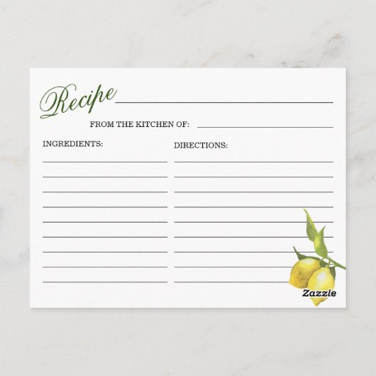 Lemons Blossom Greenery Vrijgezellenfeest Recipe K Briefkaart (Achterkant)