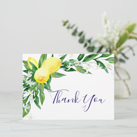 Lemons Blossom Greenery Waterverf Bedankkaart (Staand voorkant)
