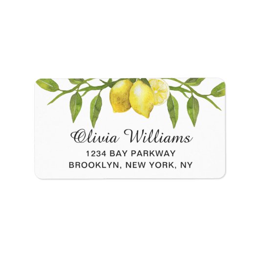 Lemons Blossom Greenery Waterverf Elegant Chic Etiket (Voorkant)