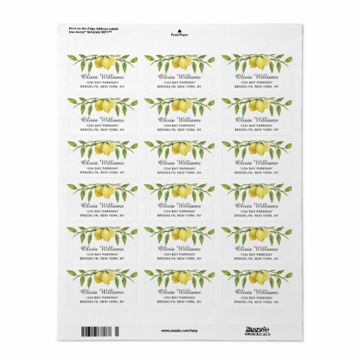 Lemons Blossom Greenery Waterverf Elegant Chic Etiket (Full Sheet)