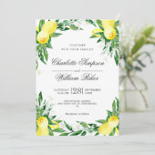 Lemons Blossom Greenery Waterverf Wedding Kaart (Staand voorkant)