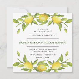 Lemons Blossom Greenery Waterverf Wedding Kaart