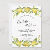 Lemons Blossom Greenery Waterverf Wedding Kaart (Voorkant)