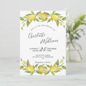 Lemons Blossom Greenery Waterverf Wedding Kaart (Staand voorkant)