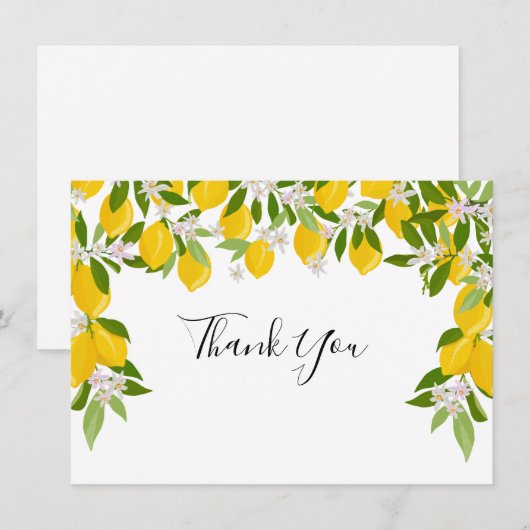 Lemons Blossom Greenery Wedding Bedankkaart (Voorkant / Achterkant)