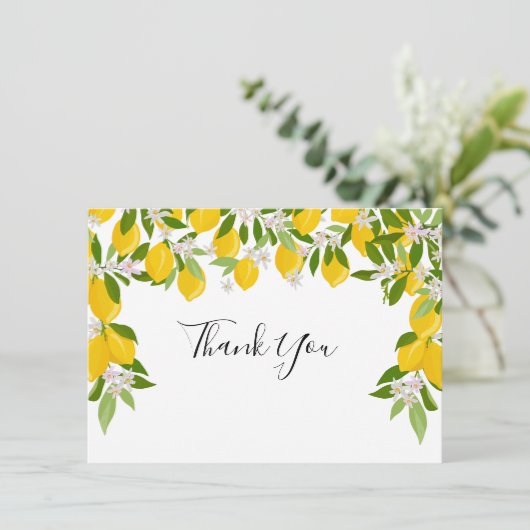 Lemons Blossom Greenery Wedding Bedankkaart (Staand voorkant)