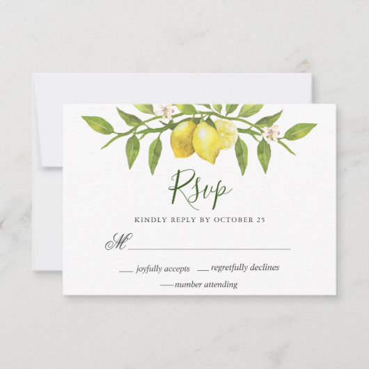 Lemons Blossom Greenery Wedding RSVP Kaart (Voorkant)