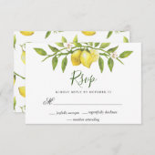 Lemons Blossom Greenery Wedding RSVP Kaart (Voorkant / Achterkant)