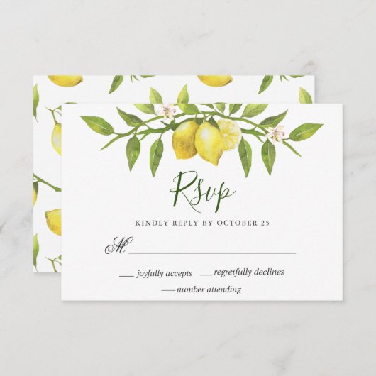 Lemons Blossom Greenery Wedding RSVP Kaart (Voorkant / Achterkant)