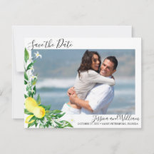Lemons Blossom Photo Wedding Save the Date Kaart