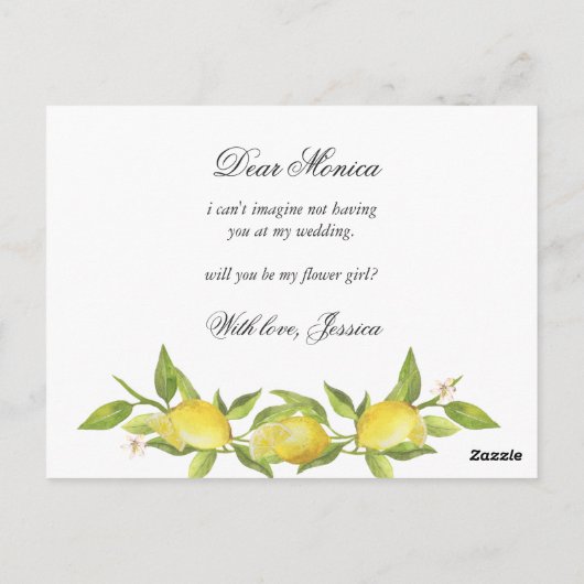 Lemons Blossom Rustic wordt je mijn Bloemenmeisje Briefkaart (Achterkant)