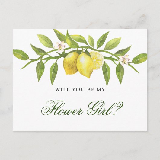 Lemons Blossom Rustic wordt je mijn Bloemenmeisje Briefkaart (Voorkant)