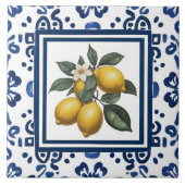 Lemons Blue and White Tribal Folk Art Pattern Tegeltje (Voorkant)