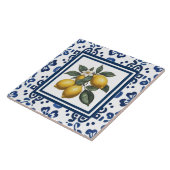 Lemons Blue and White Tribal Folk Art Pattern Tegeltje (Zijkant)