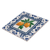 Lemons Blue and White Tribal Folk Art Pattern Tegeltje (Zijkant)