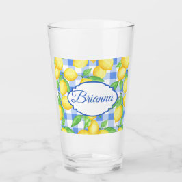 Lemons & Blue Gingham gepersonaliseerd glas