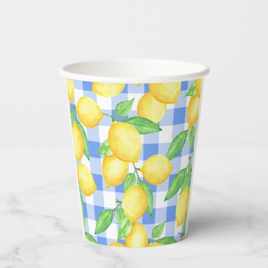 Lemons & Blue Gingham gepersonaliseerd glas Papieren Bekers (Achterkant)