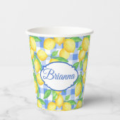 Lemons & Blue Gingham gepersonaliseerd glas Papieren Bekers (Voorkant)