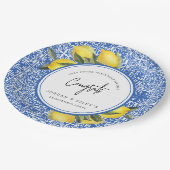Lemons & Blue Mediterranean Tegel Engagement Party Papieren Bordje (Gekanteld)