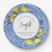 Lemons & Blue Mediterranean Tegel Engagement Party Papieren Bordje (Voorkant)