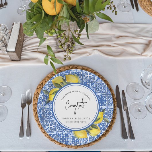 Lemons & Blue Mediterranean Tegel Engagement Party Papieren Bordje