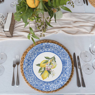 Lemons & Blue Mediterranean Tegel Wedding Shower Papieren Bordje