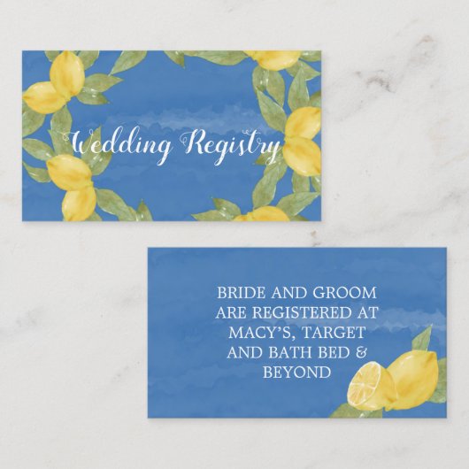 Lemons Blue Paint Wedding Registry Enclosure Kaart Visitekaartje (Voorkant / Achterkant)