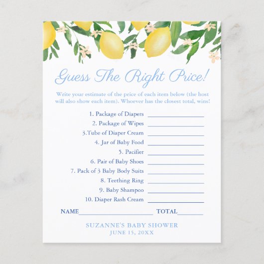 Lemons Blue raadt de juiste prijs-Baby shower Flyer (Voorkant)