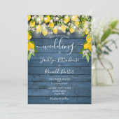 Lemons Blue Rustic Wood String Lights Wedding Kaart (Staand voorkant)