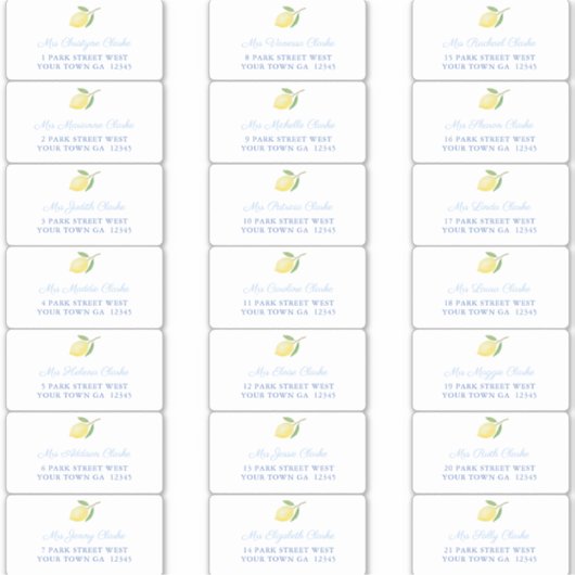 Lemons Blue Text Guest Envelope Adresetiketten Sticker (Voorkant)