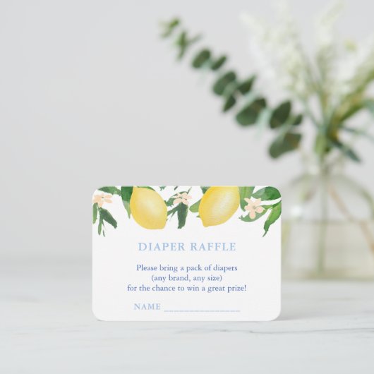 Lemons Blue Tiles Diaper Raffle Boy Baby shower Informatiekaartje (Staand voorkant)