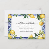 Lemons Blue White Tile Mediterranean Wedding Bedankkaart (Voorkant)