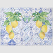 Lemons Blue White Tile Rustic Farmhouse ontkoppeli Tissuepapier (Voorkant)
