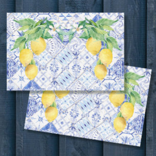 Lemons Blue White Tile Rustic Farmhouse ontkoppeli Tissuepapier