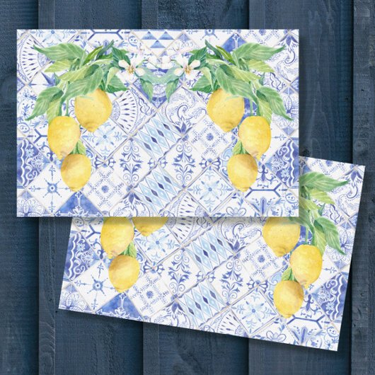 Lemons Blue White Tile Rustic Farmhouse ontkoppeli Tissuepapier