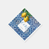 Lemons Blue White Tile Summer Monogram Servet (Hoek)